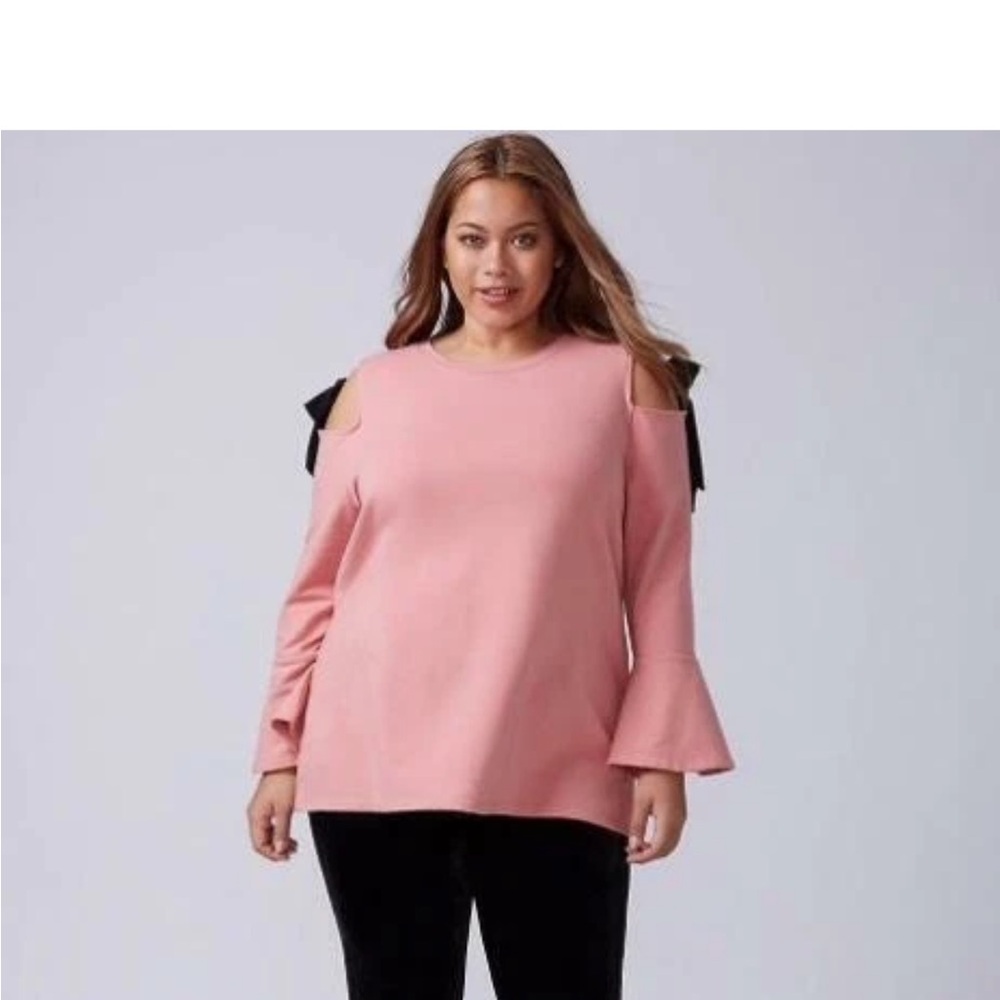 Lane Bryant Pink Cold Shoulder With Bows Bell Sleeves Size 14/16